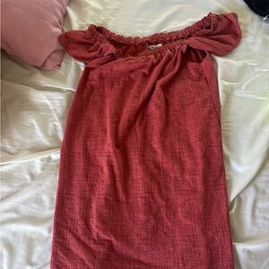 Madewell Textured Off-Shoulder Dress in Brick Red